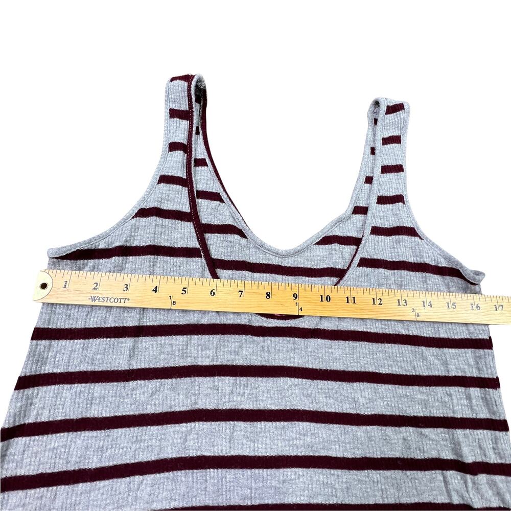Divine Doll Gray Burgundy Striped Stretch Tank Top No Size Tag, w/ Measurements - Picture 6 of 7